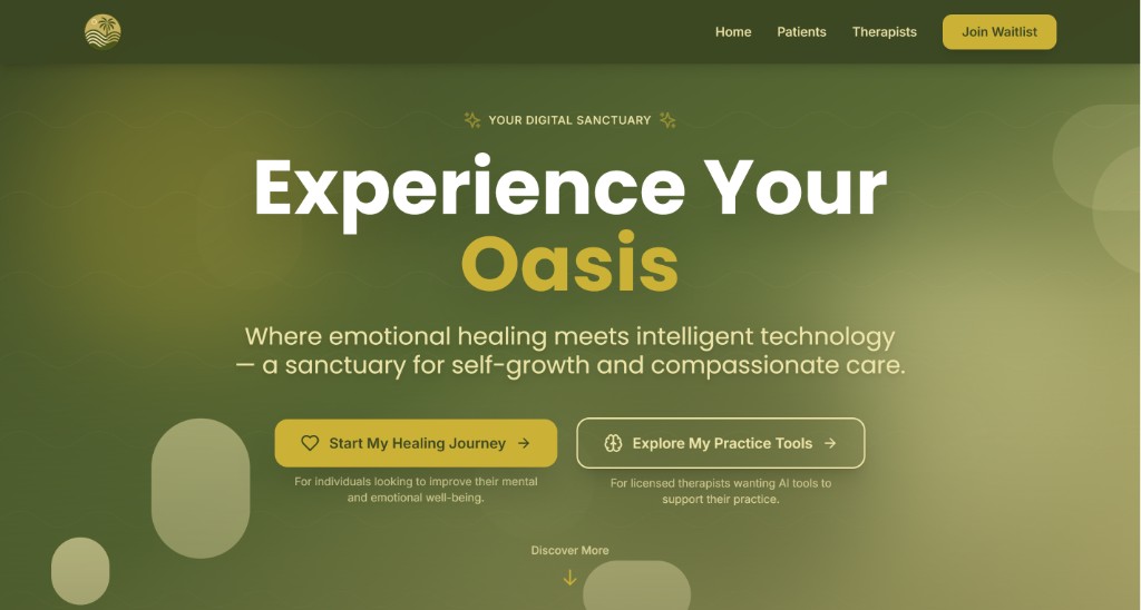 MyOasis homepage for its mental wellness platform